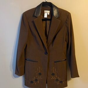 Coldwater Creek Brown Floral Faux Leather Embroidery Jacket/Blazer. Size 6